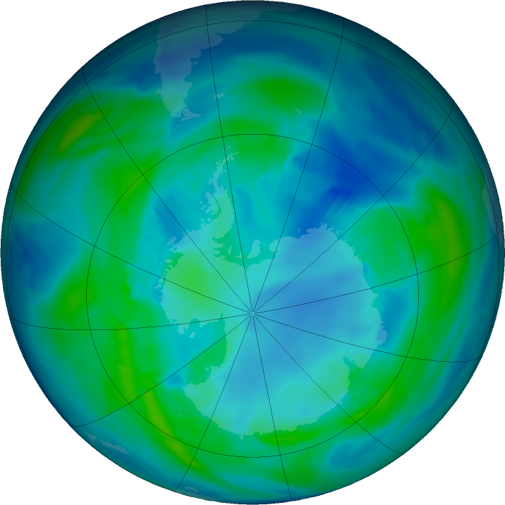 Antarctic ozone map for 29 April 2021